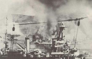 französische Flotte in Mers El Kebir unter englischem Feuer