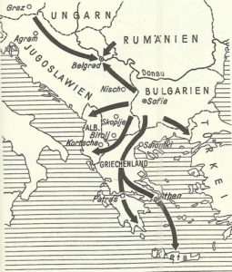 Karte deutscher Angriff auf dem Balkan