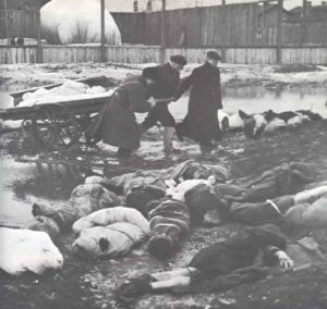 Leichen von Opfern in Leningrad