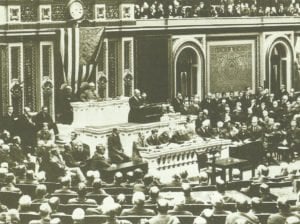 Präsident Woodrow Wilson bei seiner Rede vor dem Kongress
