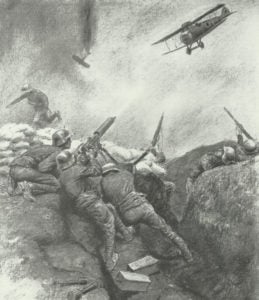 Soldaten bekämpfen im Juni 1918 englische Tiefflieger 