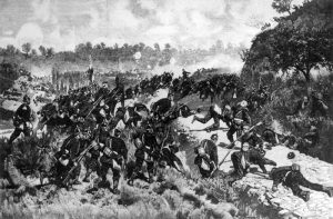 Preußische Infanterie kämpft am 'Roten Berg'