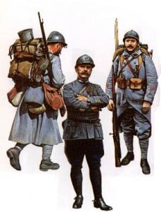 so hat sich das Bild bis 1915 gewandelt = Infanterist, Oberst der Schützen und Korporal der Pioniere (Frankreich, 1915-1918)