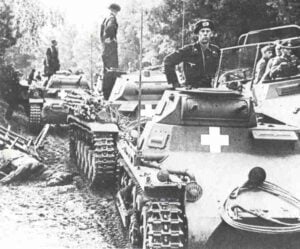 Deutsche Panzer nach den ersten Grenzkämpfen in Polen