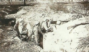 Deutsche Infanterie im Schützengraben bei Ypern
