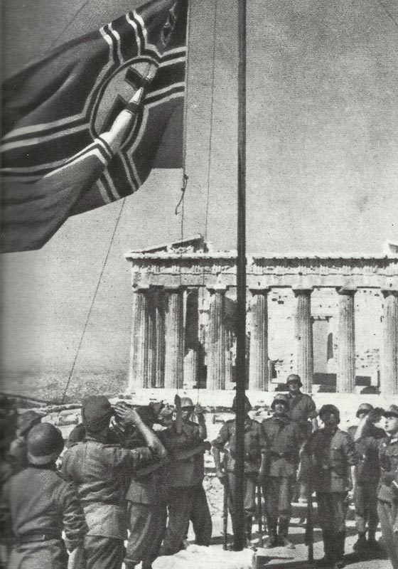 Die unheilige Allianz: griechische Sicherheitsbataillone, deutsche Besatzungstruppen und Briten 7 deutsche Kriegsflagge Akropolis