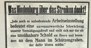 Plakat des Kriegsamtes gegen Streiks.