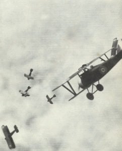 Luftkampf zwischen britischen und deutschen Jagdflugzeugen 
