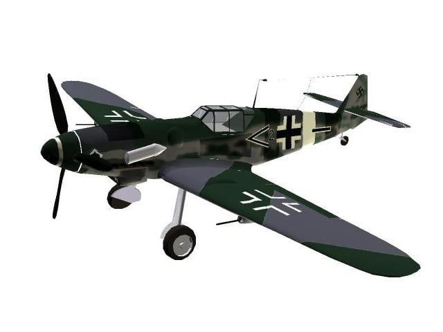 3d-Modell des Jagdflugzeuges Bf 109 G mit zusätzlichen Kanonen unter den Flügeln.