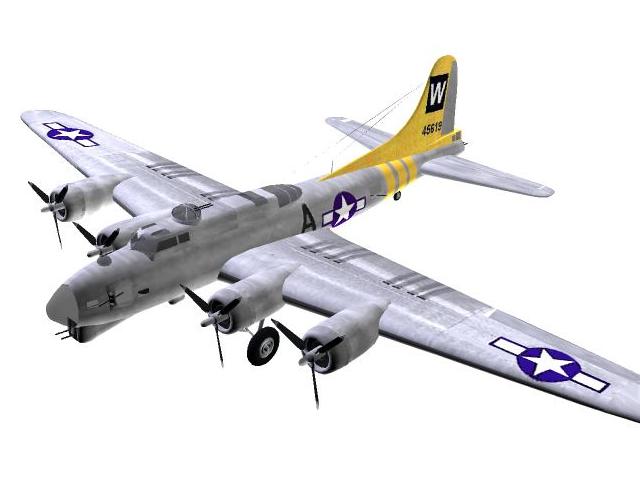 3D-Modell der Boeing B-17G Fliegenden Festung ohne Tarnanstrich.