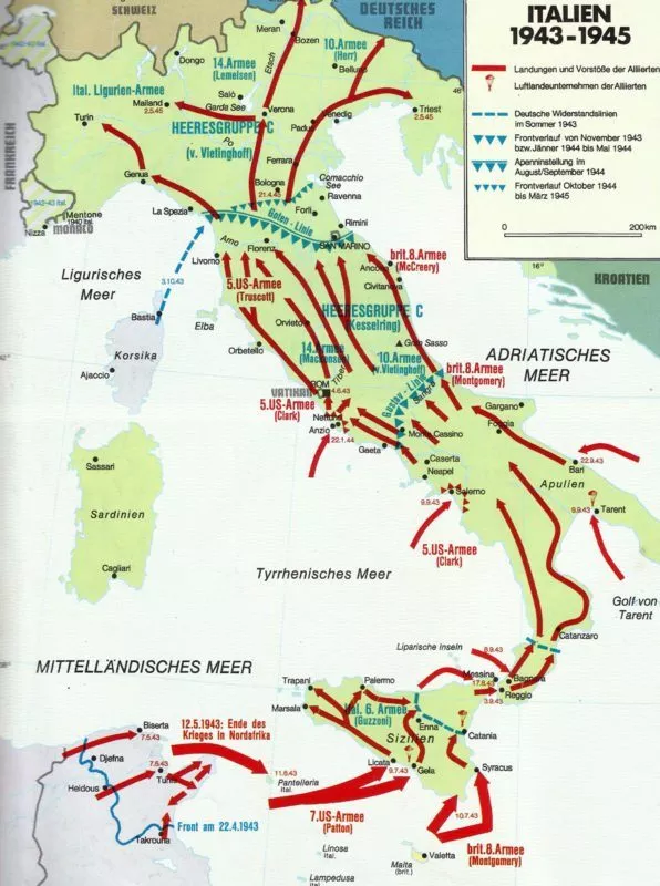 Militärische Leistungsfähigkeit im 2. Weltkrieg 12 Karte vom italienischen Kriegsschauplatz
