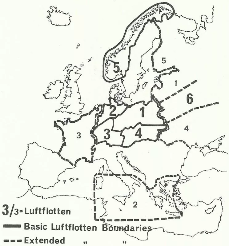 Deutsche Luftwaffe 43 Operationsgrenzen der Luftflotten