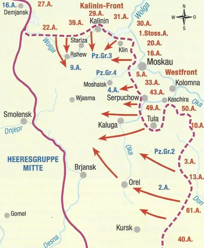 Wehrmacht Kriegsgliederung Januar 1942 und sowjetische Winteroffensive 13 Karte von der sowjetischen Gegenoffensive gegen die Heeresgruppe Mitte