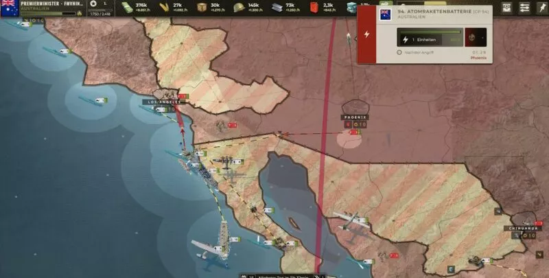 Call of War mit Australien 35 Atomrakete noch knapp 1,5 Minuten bis nach Phoenix