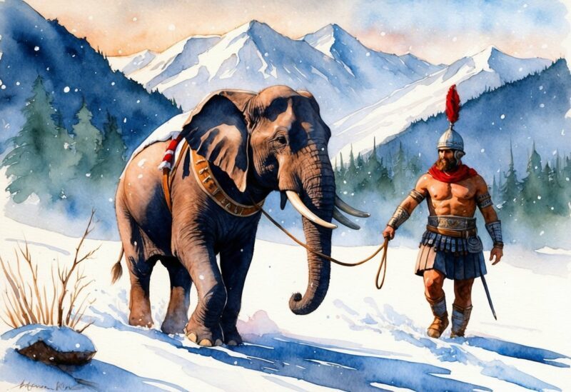 Hannibal überquert die Alpen mit Kriegselefant