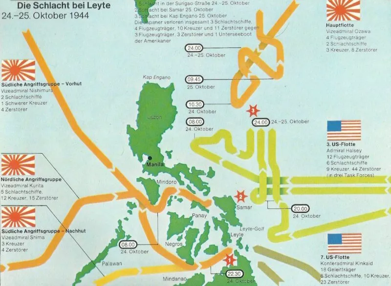 Schlacht im Golf von Leyte 5 Karte von der Schlacht im Leyte-Golf